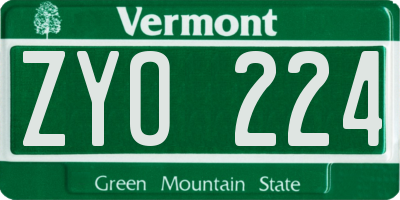 VT license plate ZYO224