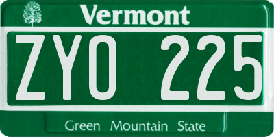 VT license plate ZYO225