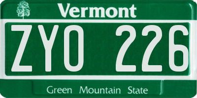 VT license plate ZYO226