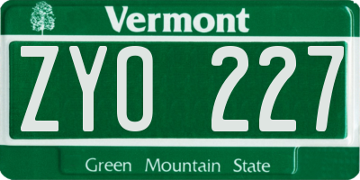 VT license plate ZYO227