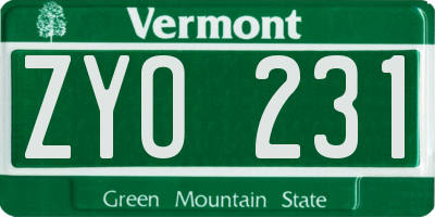 VT license plate ZYO231