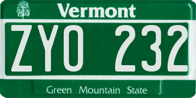 VT license plate ZYO232