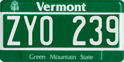 VT license plate ZYO239
