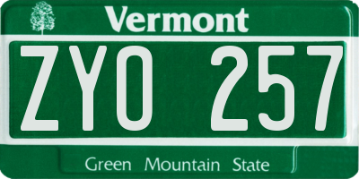 VT license plate ZYO257