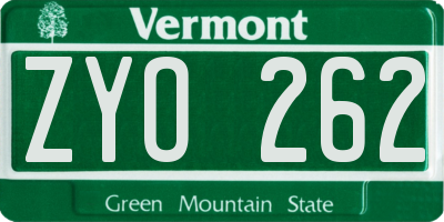 VT license plate ZYO262