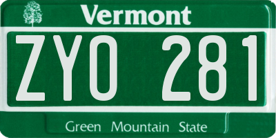 VT license plate ZYO281