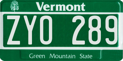 VT license plate ZYO289