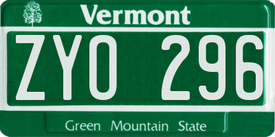 VT license plate ZYO296