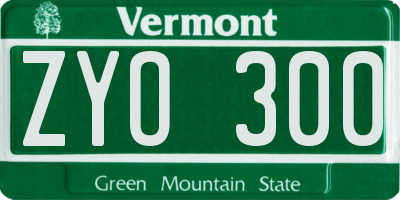 VT license plate ZYO300