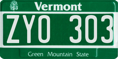 VT license plate ZYO303