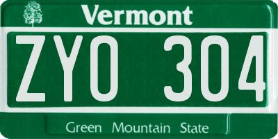 VT license plate ZYO304