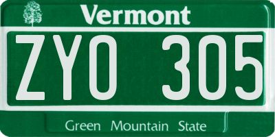 VT license plate ZYO305