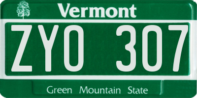 VT license plate ZYO307