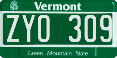 VT license plate ZYO309