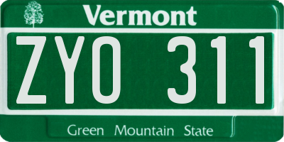 VT license plate ZYO311