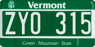 VT license plate ZYO315