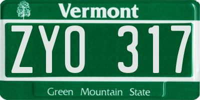 VT license plate ZYO317