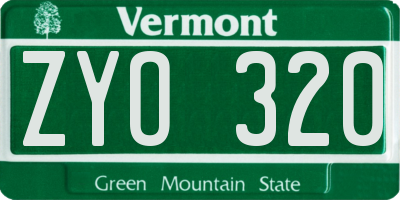 VT license plate ZYO320