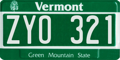 VT license plate ZYO321