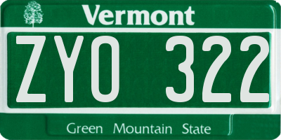 VT license plate ZYO322