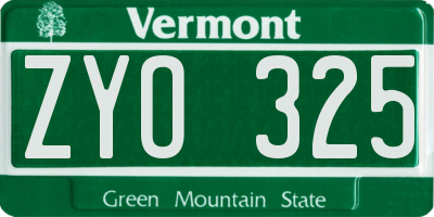 VT license plate ZYO325