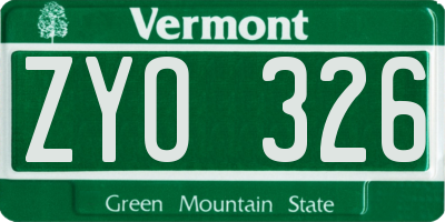 VT license plate ZYO326