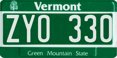 VT license plate ZYO330