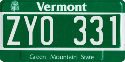 VT license plate ZYO331