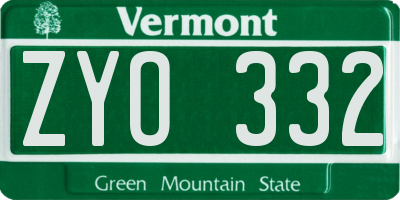 VT license plate ZYO332