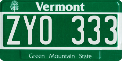 VT license plate ZYO333