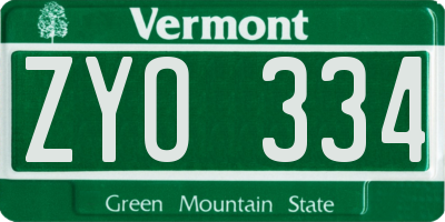 VT license plate ZYO334