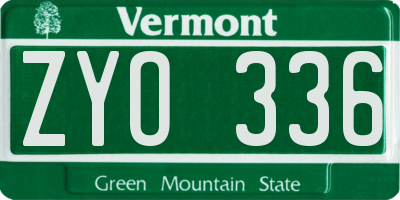 VT license plate ZYO336