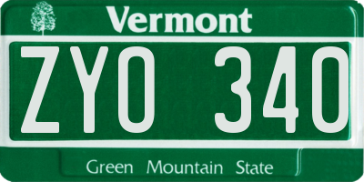 VT license plate ZYO340