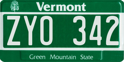 VT license plate ZYO342