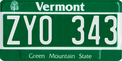 VT license plate ZYO343