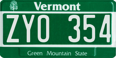 VT license plate ZYO354