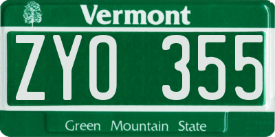 VT license plate ZYO355