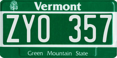 VT license plate ZYO357