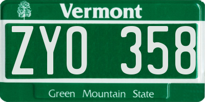 VT license plate ZYO358