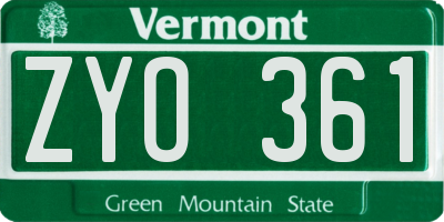 VT license plate ZYO361
