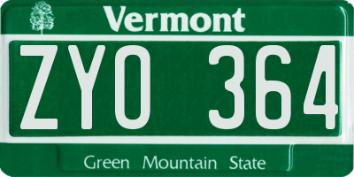 VT license plate ZYO364