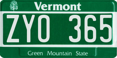 VT license plate ZYO365