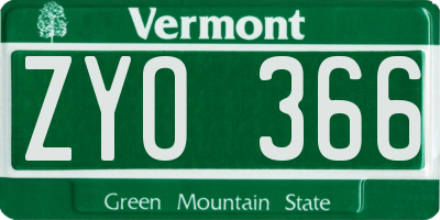 VT license plate ZYO366