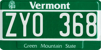 VT license plate ZYO368