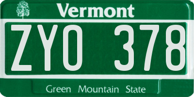 VT license plate ZYO378