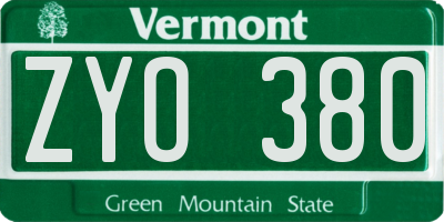 VT license plate ZYO380