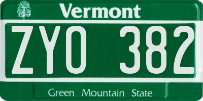VT license plate ZYO382