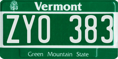 VT license plate ZYO383