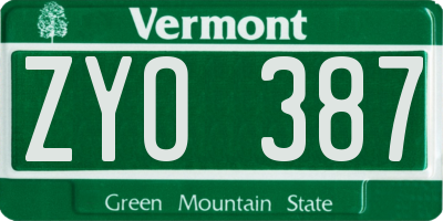 VT license plate ZYO387