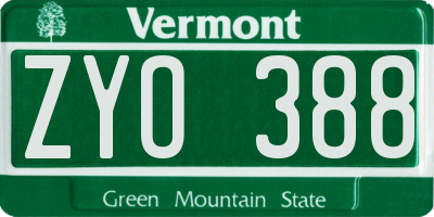 VT license plate ZYO388